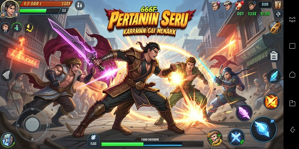 Tampilan gameplay mendebarkan dalam 666F dengan pertarungan karakter yang intens.