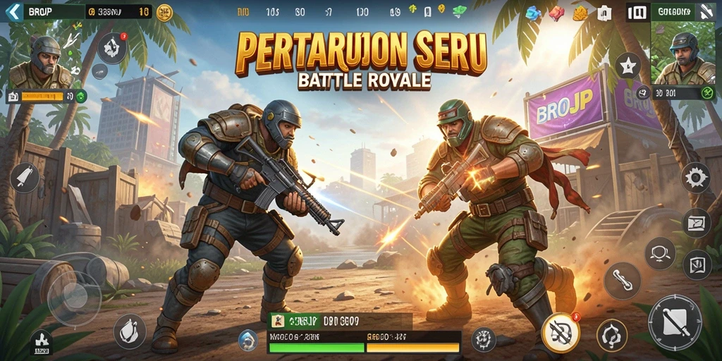 Tampilan seru gameplay BROJP dalam pertempuran Battle Royale.