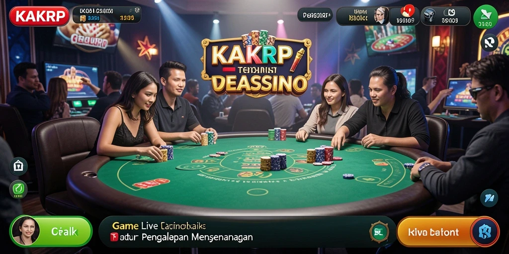 Screenshot KAKRP menampilkan dealer profesional dan interaksi real-time pemain.