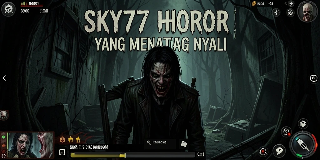 Screenshot gameplay SKY77 yang menampilkan suasana mencekam dalam game horor.