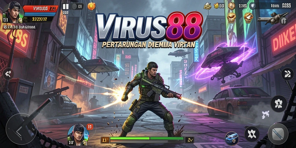 Tampilan gameplay mendebarkan dalam <strong>VIRUS88</strong> yang menunjukkan pertarungan seru.